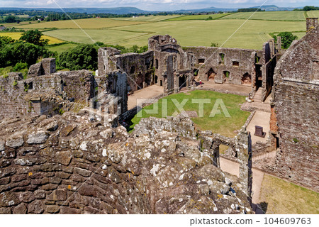 Raglan Castle in Summer, Raglan, Monmouthshire, South Wales, UK Raglan Castle in Summer, Raglan, Monmouthshire, South Wales, UK 104609763
