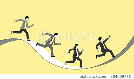 Illustration of male and female business people running on a winding road, vector Illustration of male and female business people running on a winding road, vector 104609778
