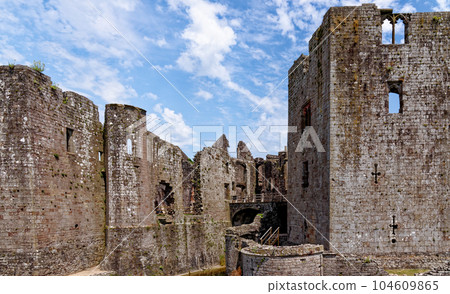 Raglan Castle in Summer, Raglan, Monmouthshire, South Wales, UK Raglan Castle in Summer, Raglan, Monmouthshire, South Wales, UK 104609865