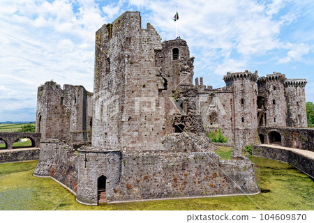Raglan Castle in Summer, Raglan, Monmouthshire, South Wales, UK Raglan Castle in Summer, Raglan, Monmouthshire, South Wales, UK 104609870