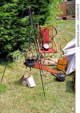 Old-fashioned weapons - Raglan Castle, Monmouthshire, South Wales Old-fashioned weapons - Raglan Castle, Monmouthshire, South Wales 104609872