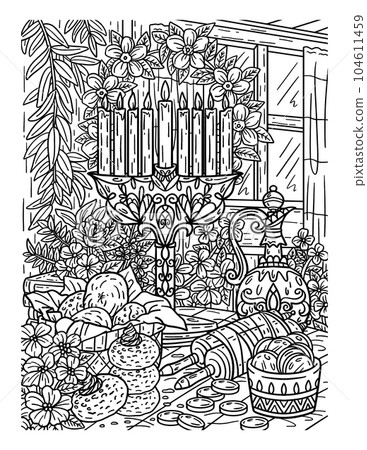 Hanukkah Altar Coloring Page for Adults 104611459