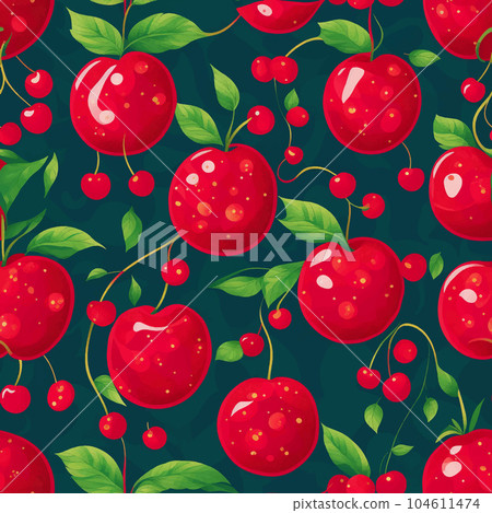 Watercolor Flower Seamless Pattern with Fresh Fruit and Green Leaf on Dark Background. Decorative Wallpaper llustration for Print, Textile, Banner, Poster or Greeting Card. Watercolor Flower Seamless Pattern with Fresh Fruit and Green Leaf on Dark Background. Decorative Wallpaper llustration for Print, Textile, Banner, Poster or Greeting Card. 104611474