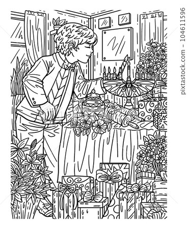 Hanukkah Child Lighting Menorah Adults Coloring Hanukkah Child Lighting Menorah Adults Coloring 104611596