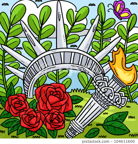 4th Of July Crown and Torch Colored Cartoon 104611600