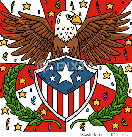 4th Of July American Flag Eagle Badge Colored  104611612