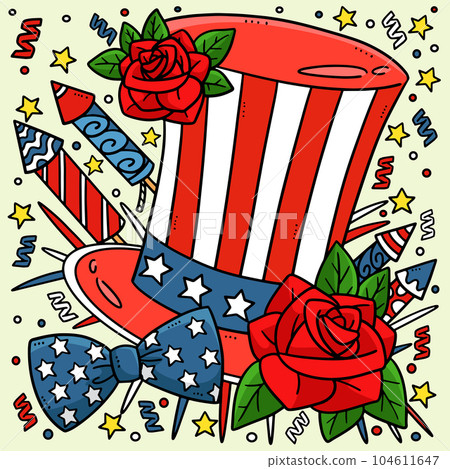 4th Of July American Top Hat Colored Cartoon  104611647