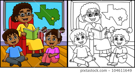 Juneteenth Grandmother Telling Story Illustration 104611649