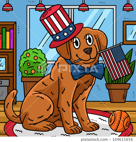 4th Of July Patriotic Puppy Colored Cartoon  104611658