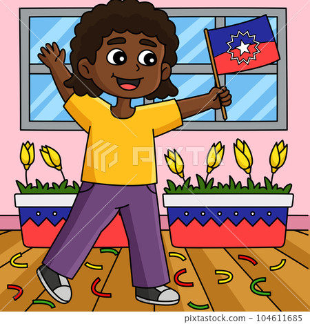Afro Boy Holding Juneteenth Flag Colored Cartoon Afro Boy Holding Juneteenth Flag Colored Cartoon 104611685