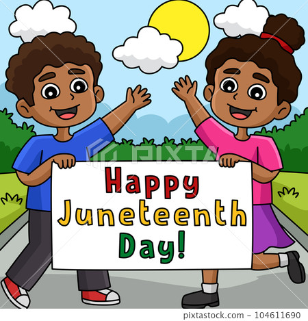 Happy Juneteenth Day Banner Colored Cartoon Happy Juneteenth Day Banner Colored Cartoon 104611690
