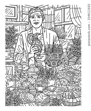 Hanukkah Man with an Oil Decanter Adults Coloring  104611692