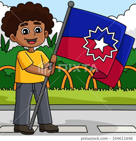Afro Boy Holding Juneteenth Flag Colored Cartoon 104611696