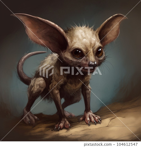 Chupacabra, scary fantastic mystical creature, close-up, with big ears and long claws, baby gargoyle, 104612547