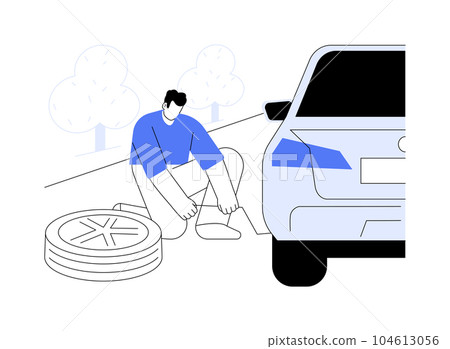 Replacing a tire abstract concept vector illustration. Replacing a tire abstract concept vector illustration. 104613056