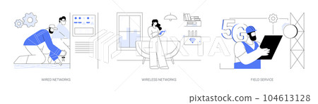 Network maintenance abstract concept vector illustrations. 104613128