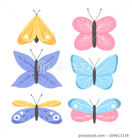 Set of butterflies in flat style. Vector illustration. Collection of butterflies. Hand drawn poster With cute butterflies. 104613136
