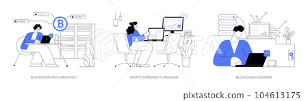 Blockchain jobs abstract concept vector illustrations. Blockchain jobs abstract concept vector illustrations. 104613175