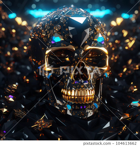 Black with Gold Trasure Skull Realistic Style 104613662