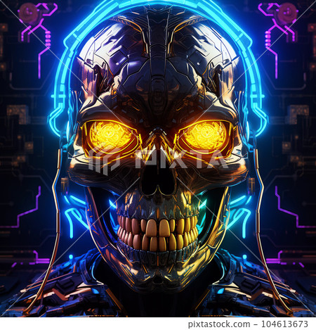 Artificial Intelligence Skull in Cyberpunk Style Artificial Intelligence Skull in Cyberpunk Style 104613673