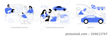 Automobile safety testing abstract concept vector illustrations. 104613747