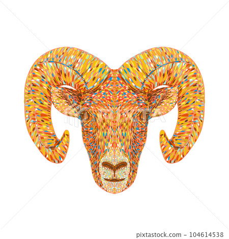 Bighorn Sheep or Ram Head Front View Pointillist Impressionist Pop Art Style 104614538
