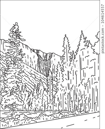 Bridalveil Fall in Yosemite Valley Yosemite National Park Mono Line Art 104614557