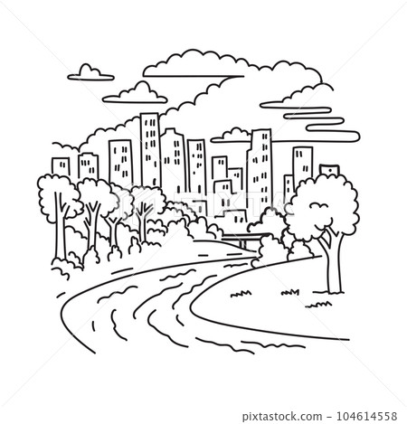 Buffalo Bayou Park near Downtown Houston Texas USA Mono Line Art Buffalo Bayou Park near Downtown Houston Texas USA Mono Line Art 104614558