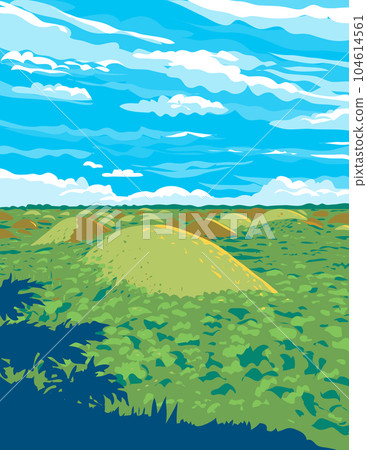 Chocolate Hills Scattered Around Bohol Philippines WPA Art Deco Poster Chocolate Hills Scattered Around Bohol Philippines WPA Art Deco Poster 104614561