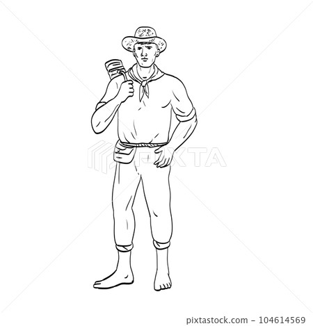 Male Filipino Farmer Standing Front View Comics Style Drawing 104614569