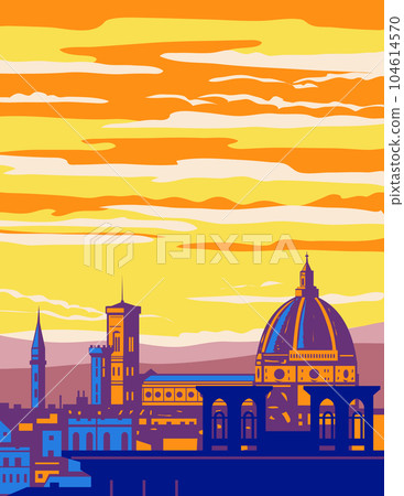 Florence Viewed From Michelangelo Hill Tuscany Region Italy WPA Art Deco Poster 104614570