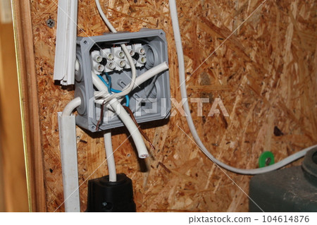 Installation of a junction box and an electrical outlet Installation of a junction box and an electrical outlet 104614876