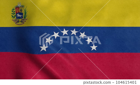 National flag of Venezuela waving in the wind. Sign of Venezuela. 3d illustration 104615401