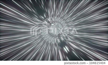 Super speed space star light lines in black and white. Digital shape tunnel of fast movement sci-fi visualization. 3d illustration 104615404