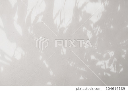 shadow of the leaves on a white wall background. White and gray concrete wall for background design and wallpaper 104616189