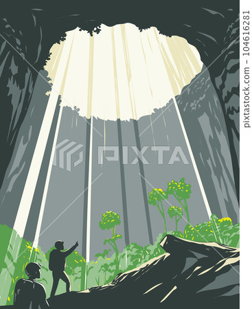 Hang Son Doong Cave Doline in Phong Nha-Ke Bang National Park Vietnam WPA Art Deco Poster Hang Son Doong Cave Doline in Phong Nha-Ke Bang National Park Vietnam WPA Art Deco Poster 104616281