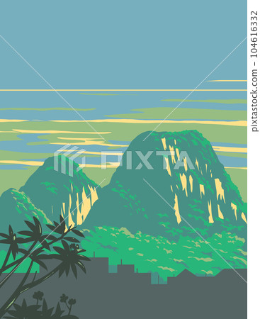 Marble Mountains or Five Elements Mountains Ngu Hanh Son District Vietnam WPA Art Deco Poster Marble Mountains or Five Elements Mountains Ngu Hanh Son District Vietnam WPA Art Deco Poster 104616332