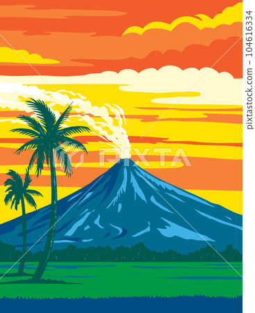 Mayon Volcano Natural Park in Bicol Region Luzon Philippines WPA Art Deco Poster 104616334