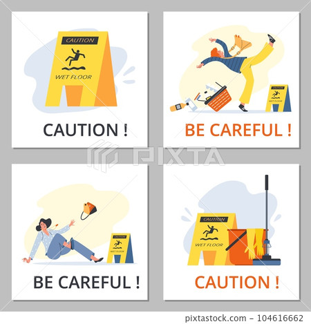 Set of squared banners about wet floor flat style, vector illustration 104616662