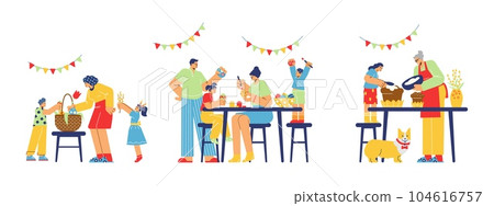Easter celebration in family set flat cartoon vector illustration isolated. Easter celebration in family set flat cartoon vector illustration isolated. 104616757