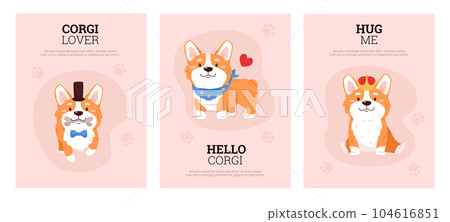 Set of posters or vertical banners with cute corgi dogs flat style 104616851
