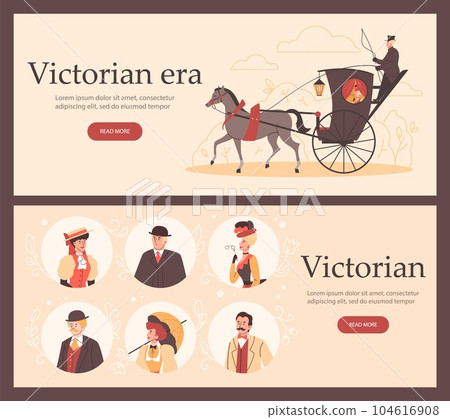 Set of website banner templates about victorian era flat style, vector illustration Set of website banner templates about victorian era flat style, vector illustration 104616908
