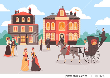 Victorian historical period scene flat style, vector illustration Victorian historical period scene flat style, vector illustration 104616909
