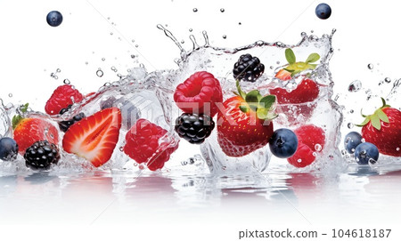 Frozen fruits in a transparent ice cube Frozen fruits in a transparent ice cube 104618187