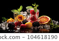 Frozen fruits in a transparent ice cube 104618190