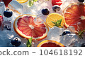 Frozen fruits in a transparent ice cube 104618192