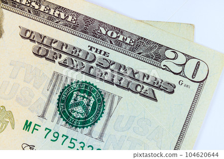 This provides detailed look at front side twenty-dollar bill from United States of America Banknotes. This provides detailed look at front side twenty-dollar bill from United States of America Banknotes. 104620644