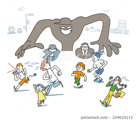 小學生遭到可疑人員襲擊後逃入塵埃插畫素材 104629113