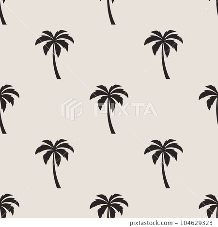 Vector Seamless Pattern with Palm Trees, Palm Tree Design Template, Print. Palm Silhouettes. Tropical, Vacation, Beach, Summer Concept. Vector Illustration. Front View Vector Seamless Pattern with Palm Trees, Palm Tree Design Template, Print. Palm Silhouettes. Tropical, Vacation, Beach, Summer Concept. Vector Illustration. Front View 104629323