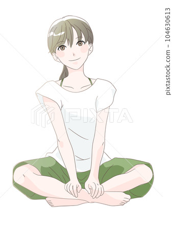 Sitting woman, relaxing wear smile 104630613